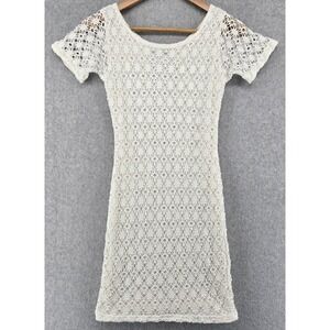 Vtg In Charge White Crochet Mini Dress Juniors M Lined Boho Fairy Cottage 90s